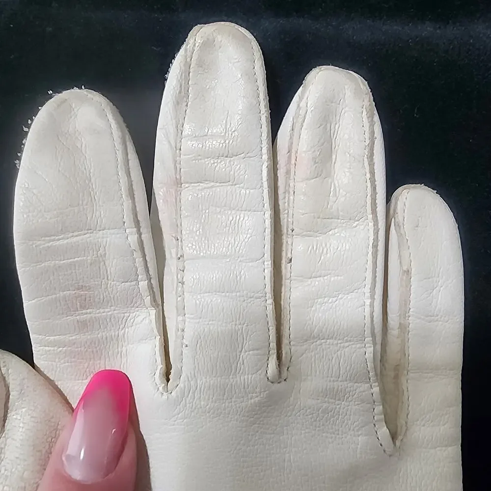 Vintage white kidskin leather opera-length gloves